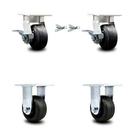 Service Caster 4 Inch Kingpinless Rubber on Steel Caster Brake & Swivel Lock 2 Rigid SCC, 2PK SCC-KP30S420-RSR-SLB-BSL-2-R-2
